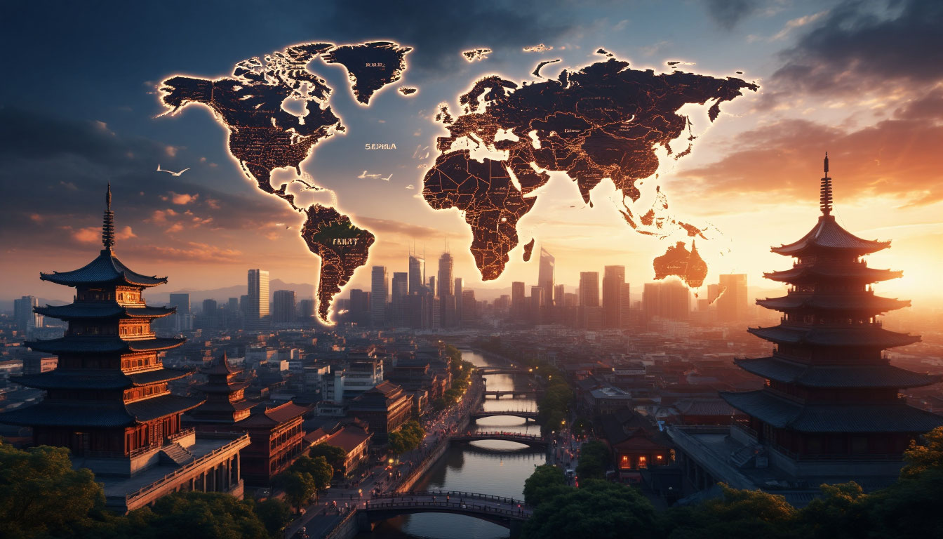 Современный азиатский мегаполис и древняя архитектура как символ единства Паназии