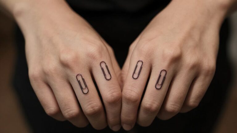 Парные татуировки скрепки на пальцах