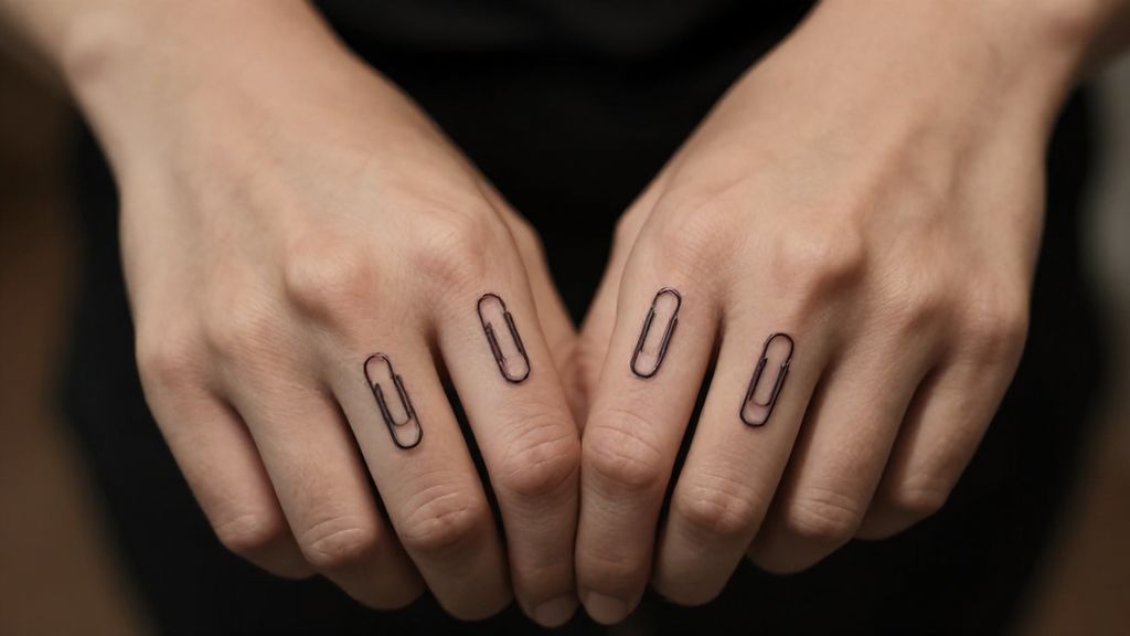 Парные татуировки скрепки на пальцах