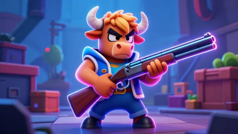 Персонаж Булл из Бравл Старс целится из дробовика тактика игры за танка