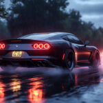 Эффект дождя и мокрого асфальта в игре BeamNG Drive на ночной трассе.