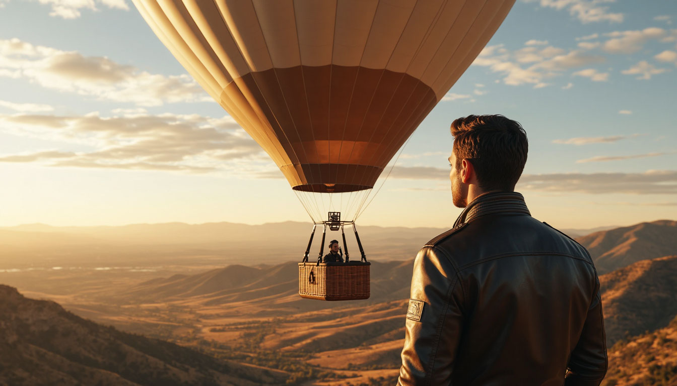 Стоимость полета на воздушном шаре для мужчины, цена аренды аэростата с пилотом, фото корзины воздушного шара в небе.