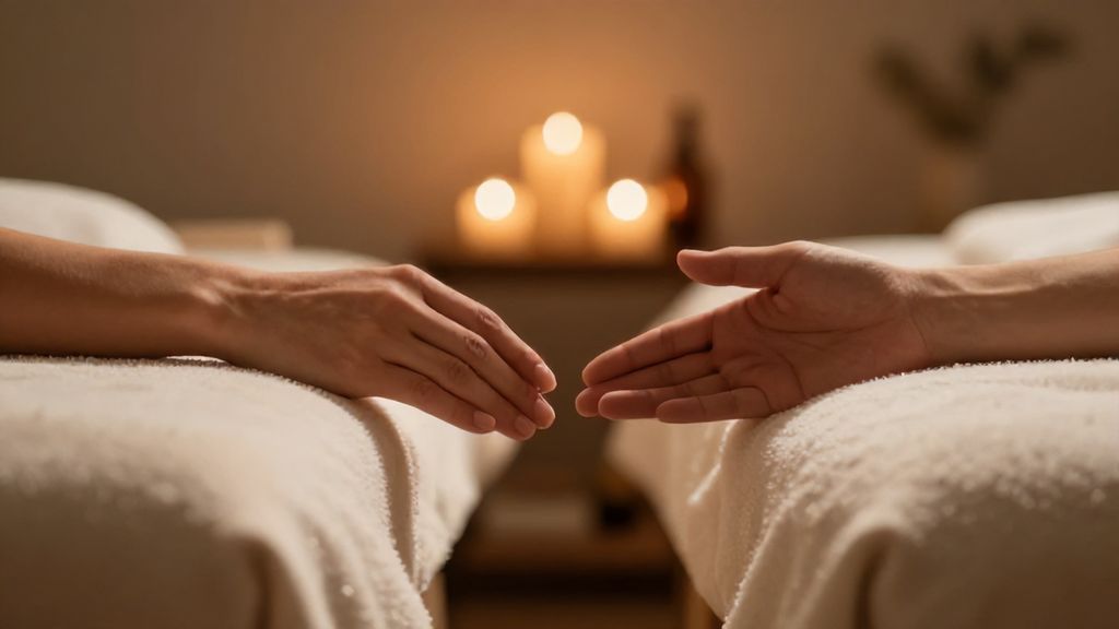 Эмоциональный момент близости пары во время расслабляющей процедуры.