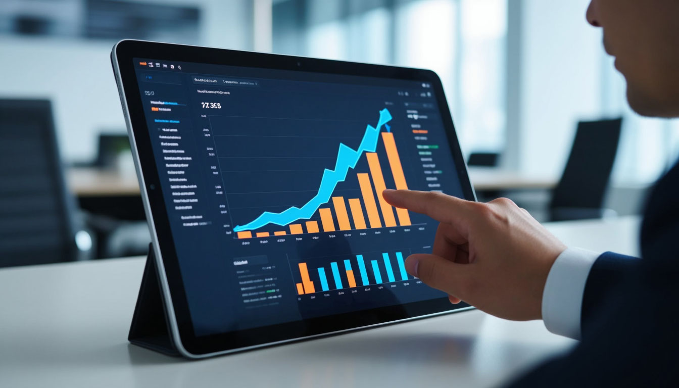 Интерфейс системы оперативного расчета с графиками и текущими показателями эффективности.