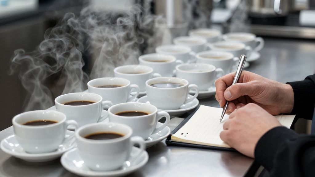 Профессиональная дегустация кофе без кофеина в лаборатории.