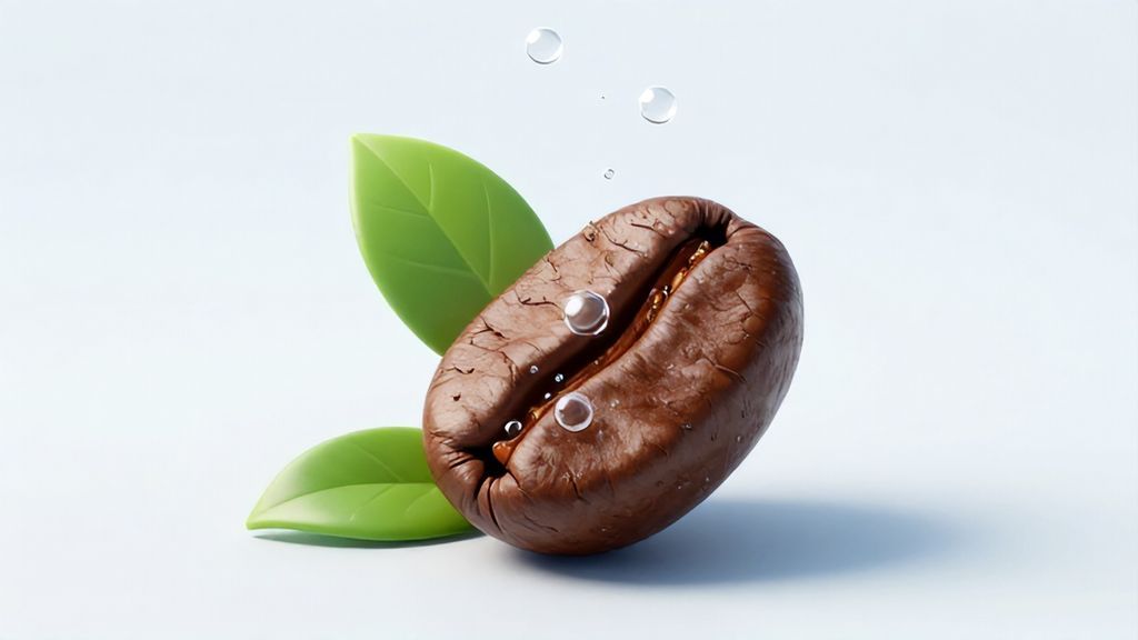 Концептуальная иллюстрация процесса органической очистки кофейного зерна.