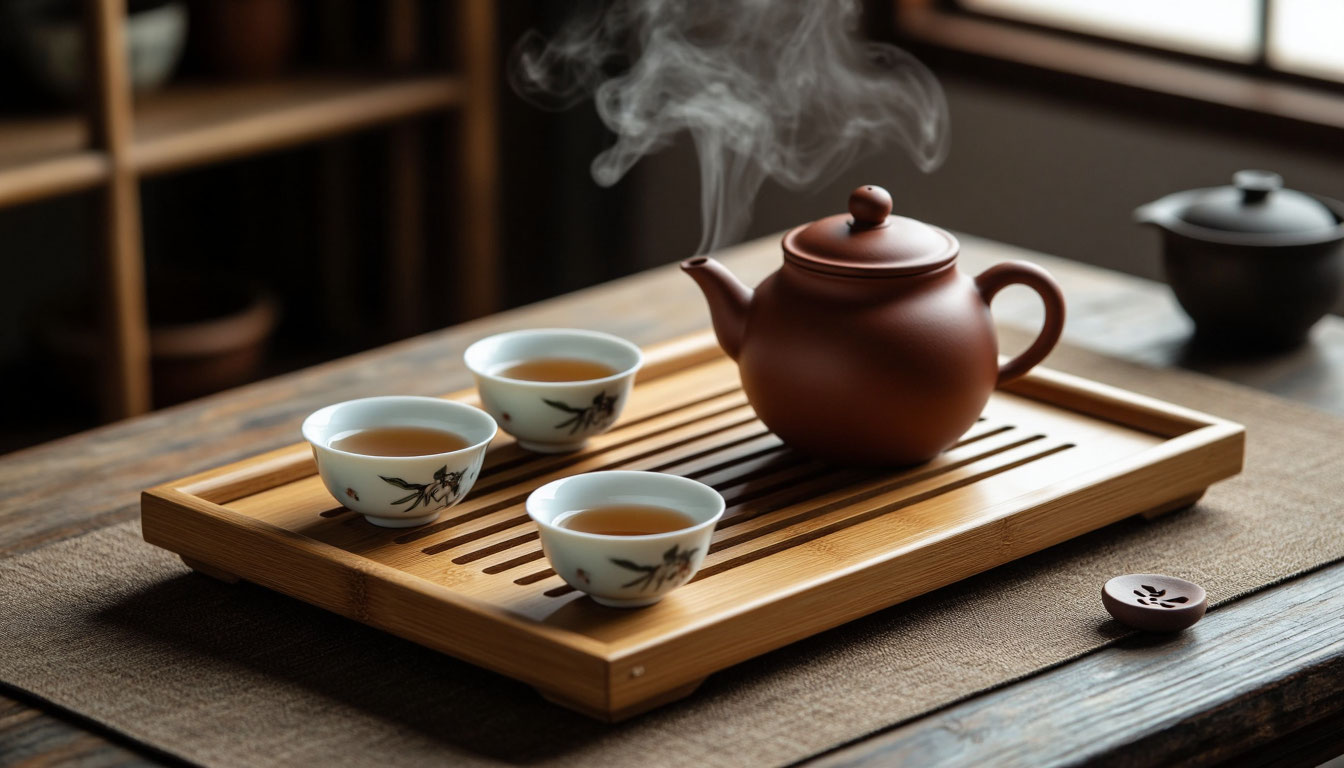 Традиционная чайная церемония Гунфу Ча с улуном и глиняным чайником.