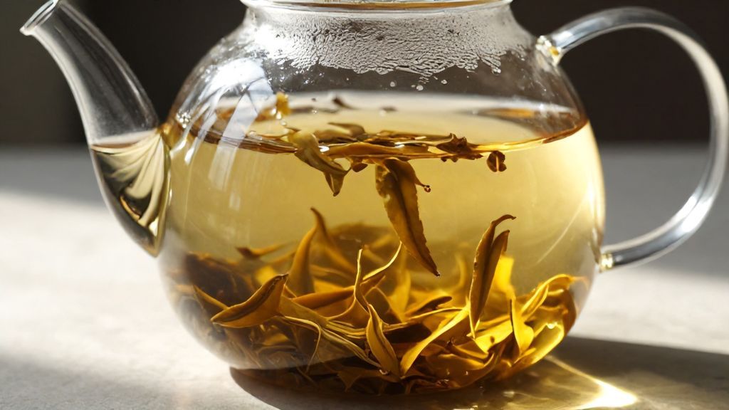 Процесс раскрытия чайного листа Улун в прозрачном чайнике.