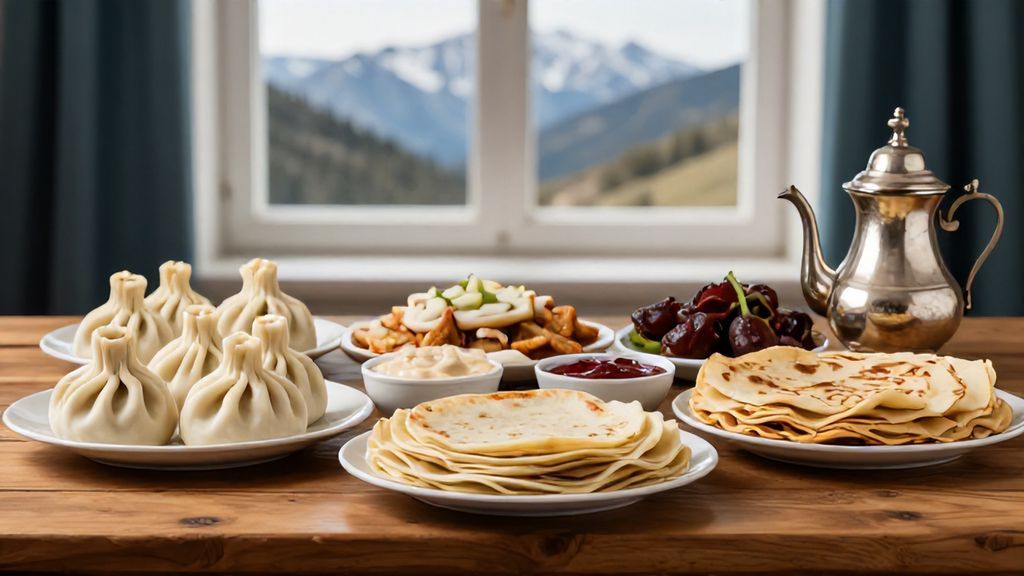 Традиционное дагестанское застолье с хинкалом и чуду в горах.