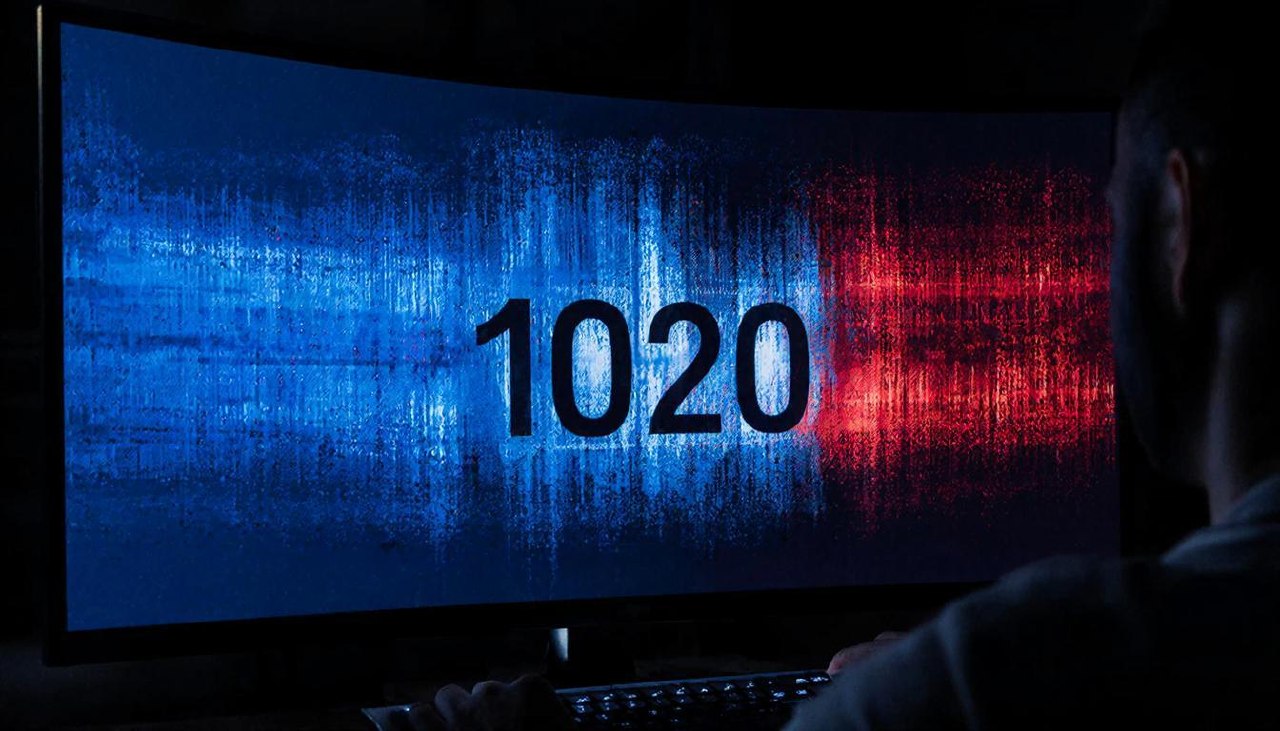 Экран монитора с надписью 1020