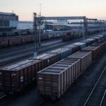 Грузовые вагоны на железнодорожных путях станции назначения